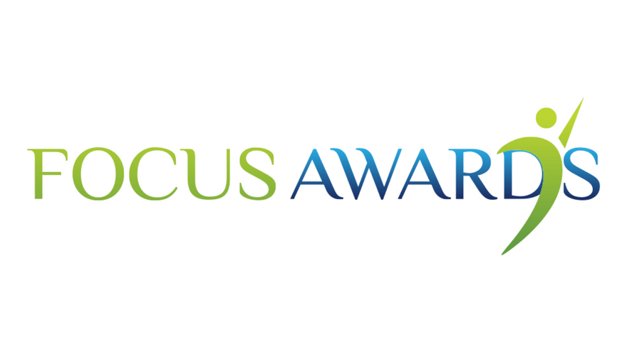 Logo of Focus Awards with a stylized figure on a white background